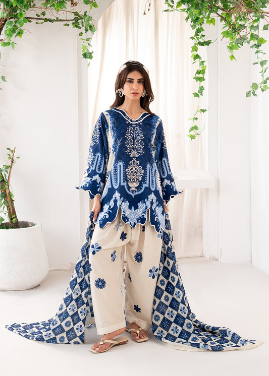 Majestic Blue Zari Lawn Printed Dupata