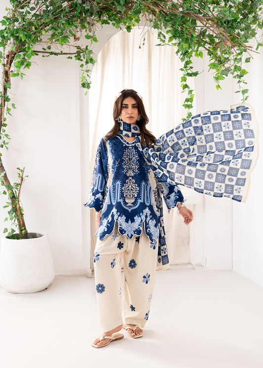 Majestic Blue Zari Lawn Printed Dupata